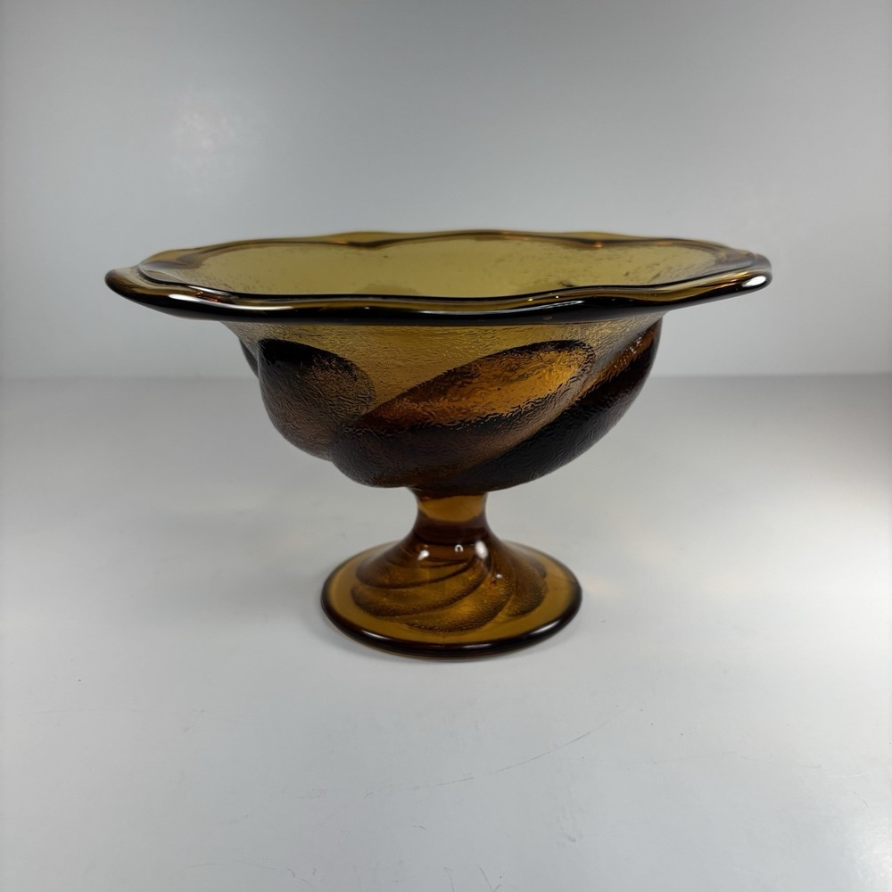 amber Textured glass pedestal Bowl Compote Fruit Bowl Decorative Centerpiece